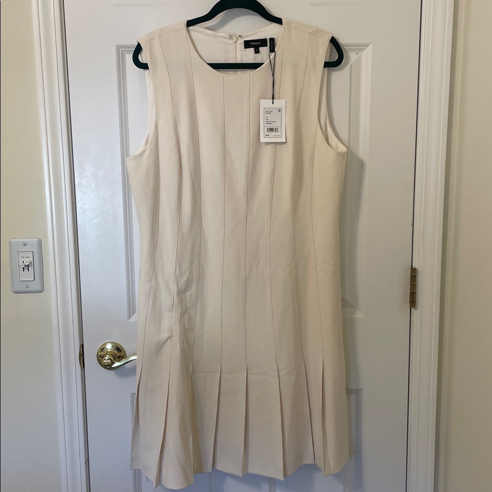 Theory Pintuck Rice Admiral Crepe Ivory Sleeveless Dress 18 NWT